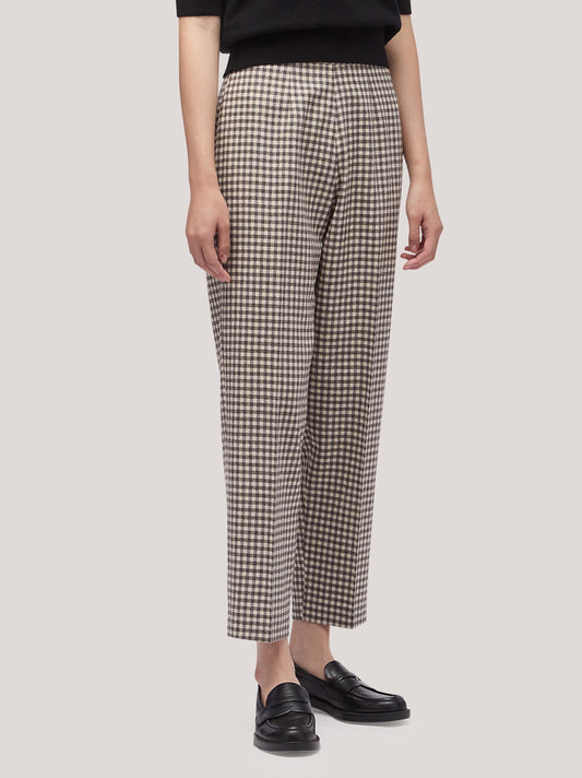 Women's slim-fit trousers in small checked gingham - Women's slim-fit trousers in small checked gingham alt - 002