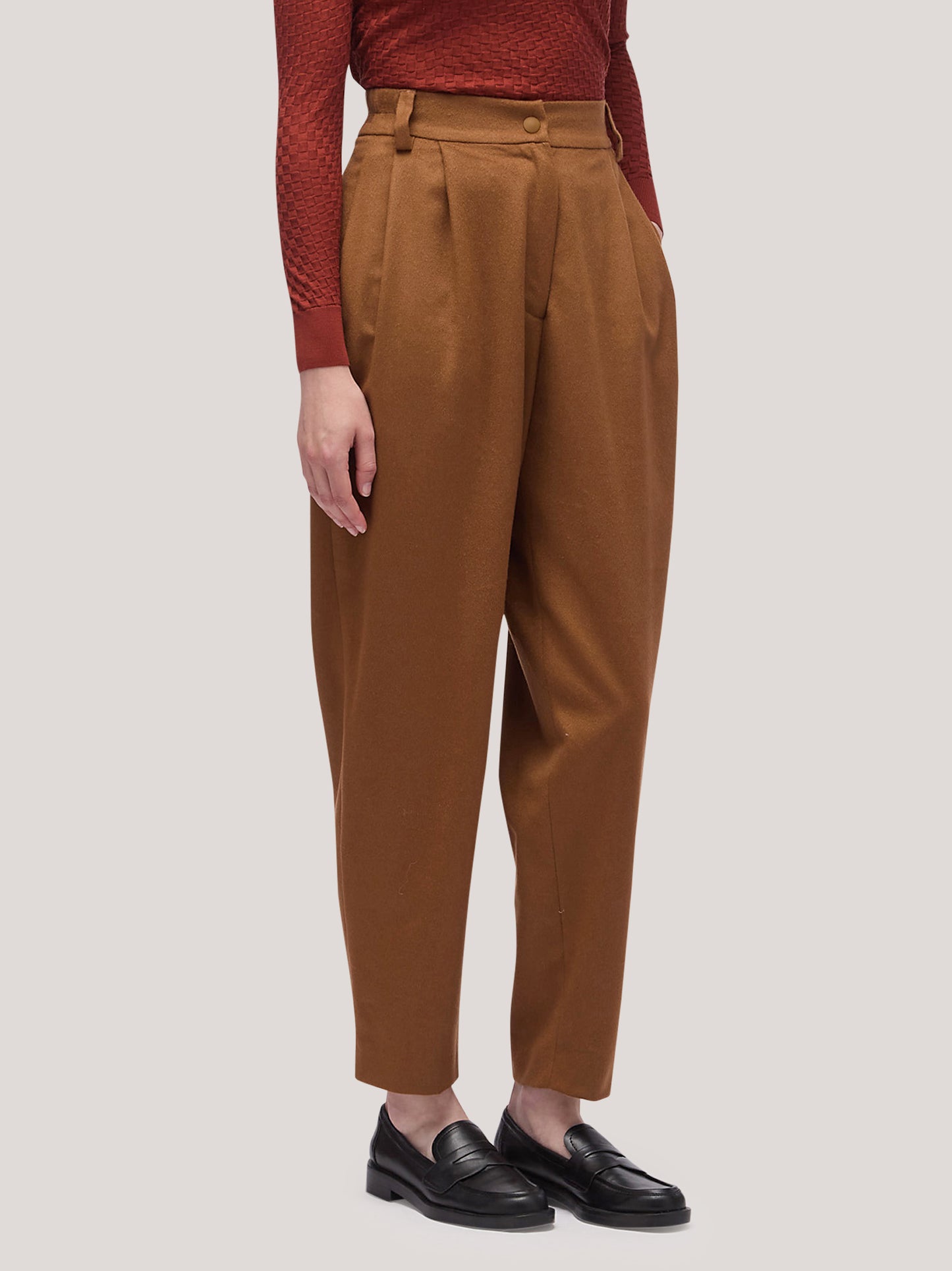 Pantalone donna a uovo in flanella tabacco pam188_f2513a_ta0001 68145088561478