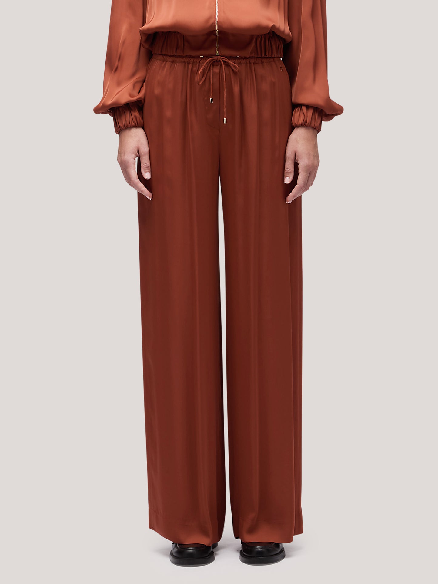 Women's palazzo trousers with satin-effect drawstring waist rame pam191_f2514a_ra0001 68145054974278
