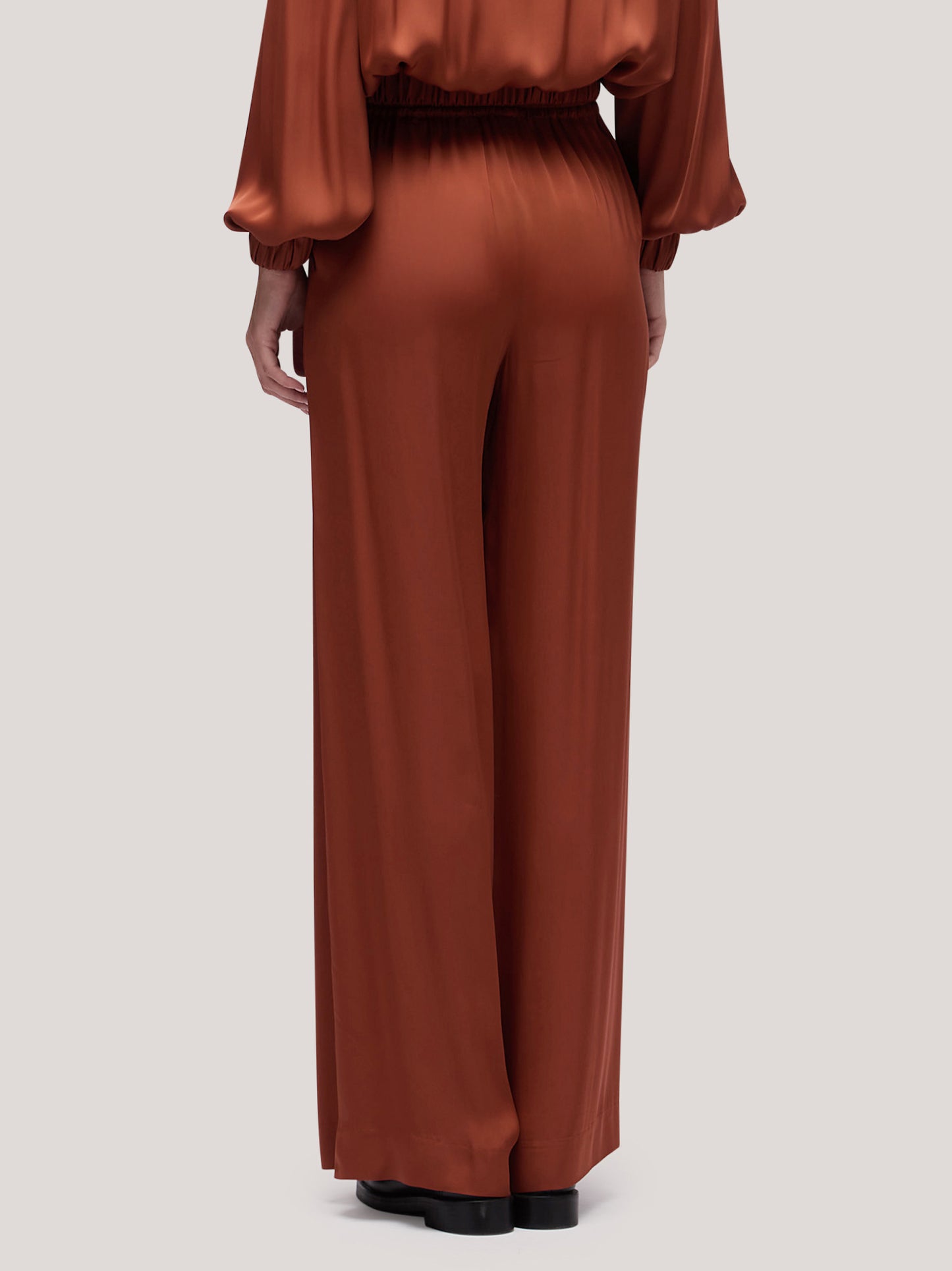 Women's palazzo trousers with satin-effect drawstring waist rame pam191_f2514a_ra0001 68145054908742