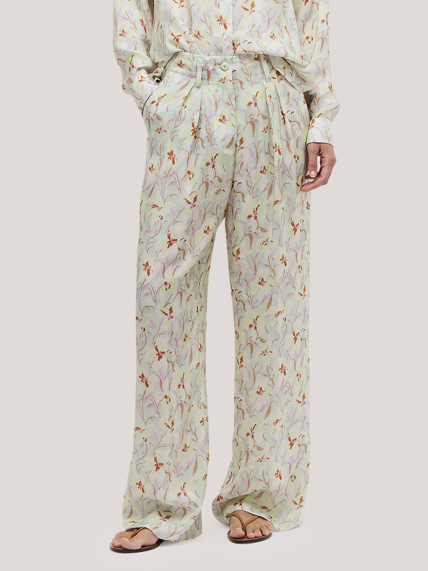 Pantalone ampio con pences in fantasia orchidea green tea/lillac pam205_s2611b_tgreli 72634683752774