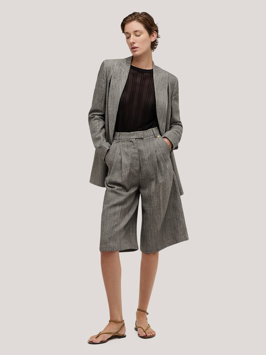 Pantalone bermuda in fantasia lino melange pam208_s2611d_tmelan