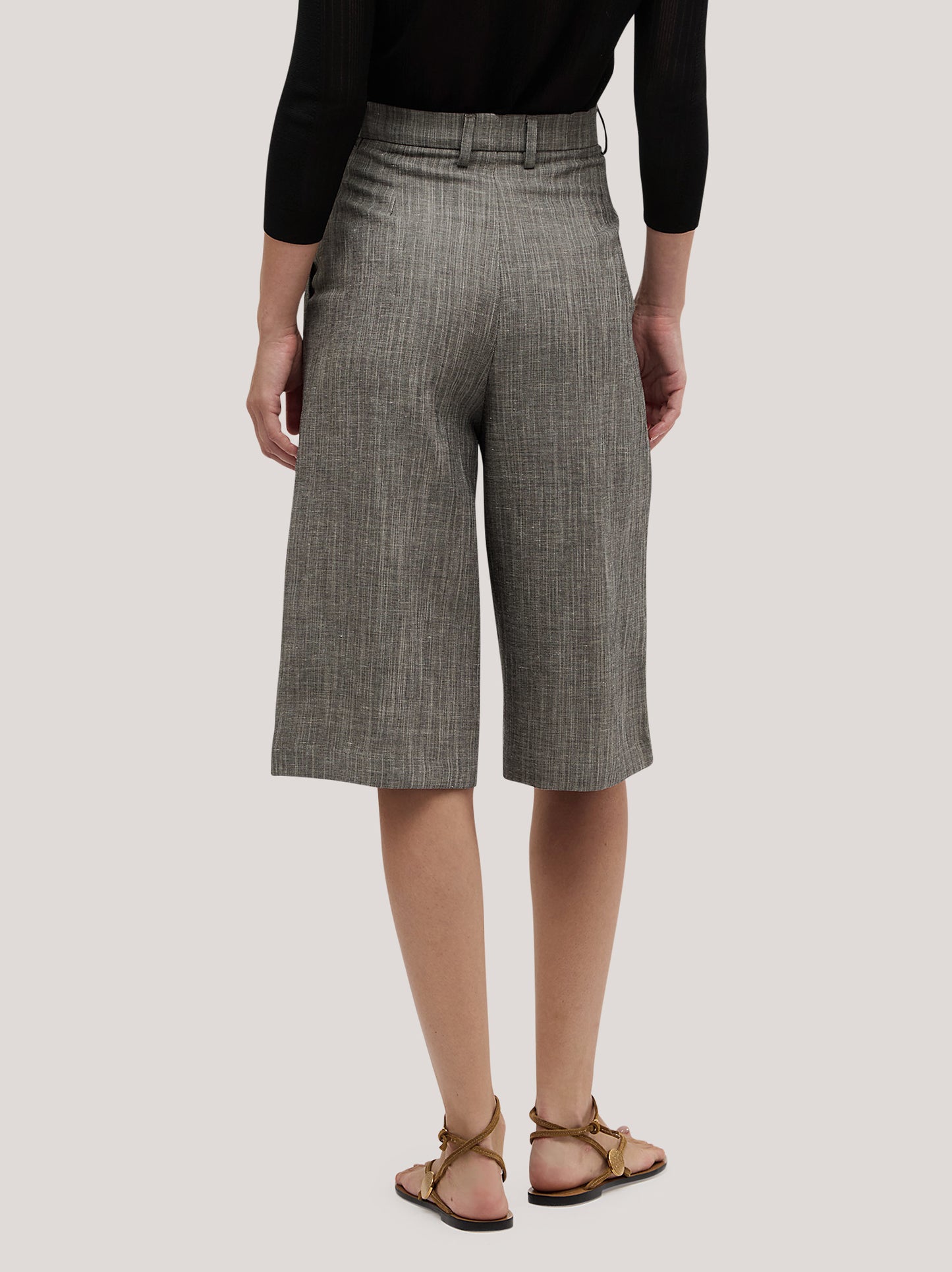 Pantalone bermuda in fantasia lino melange pam208_s2611d_tmelan 71988418150726