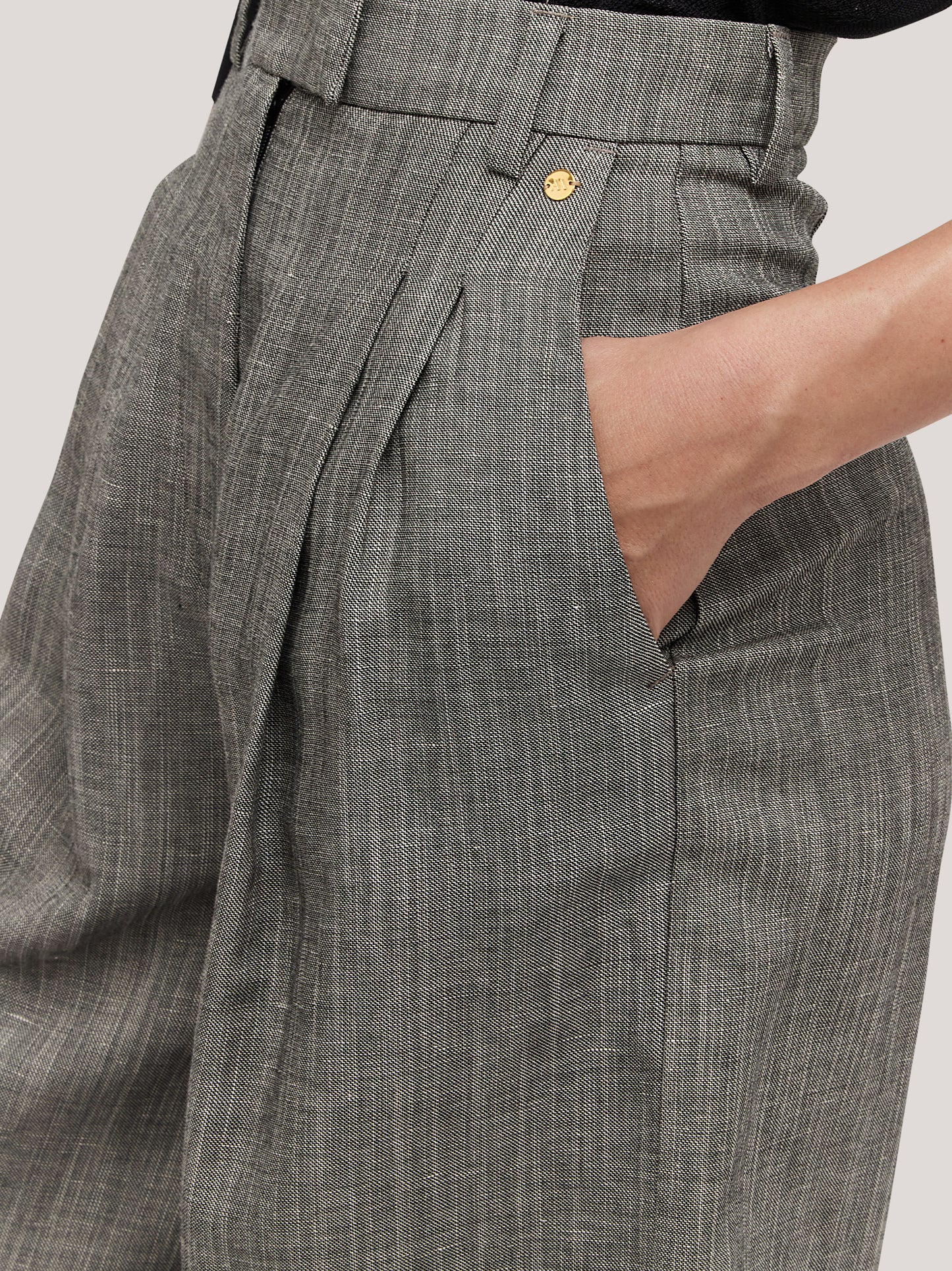 Pantalone bermuda in fantasia lino melange pam208_s2611d_tmelan 71592636940614