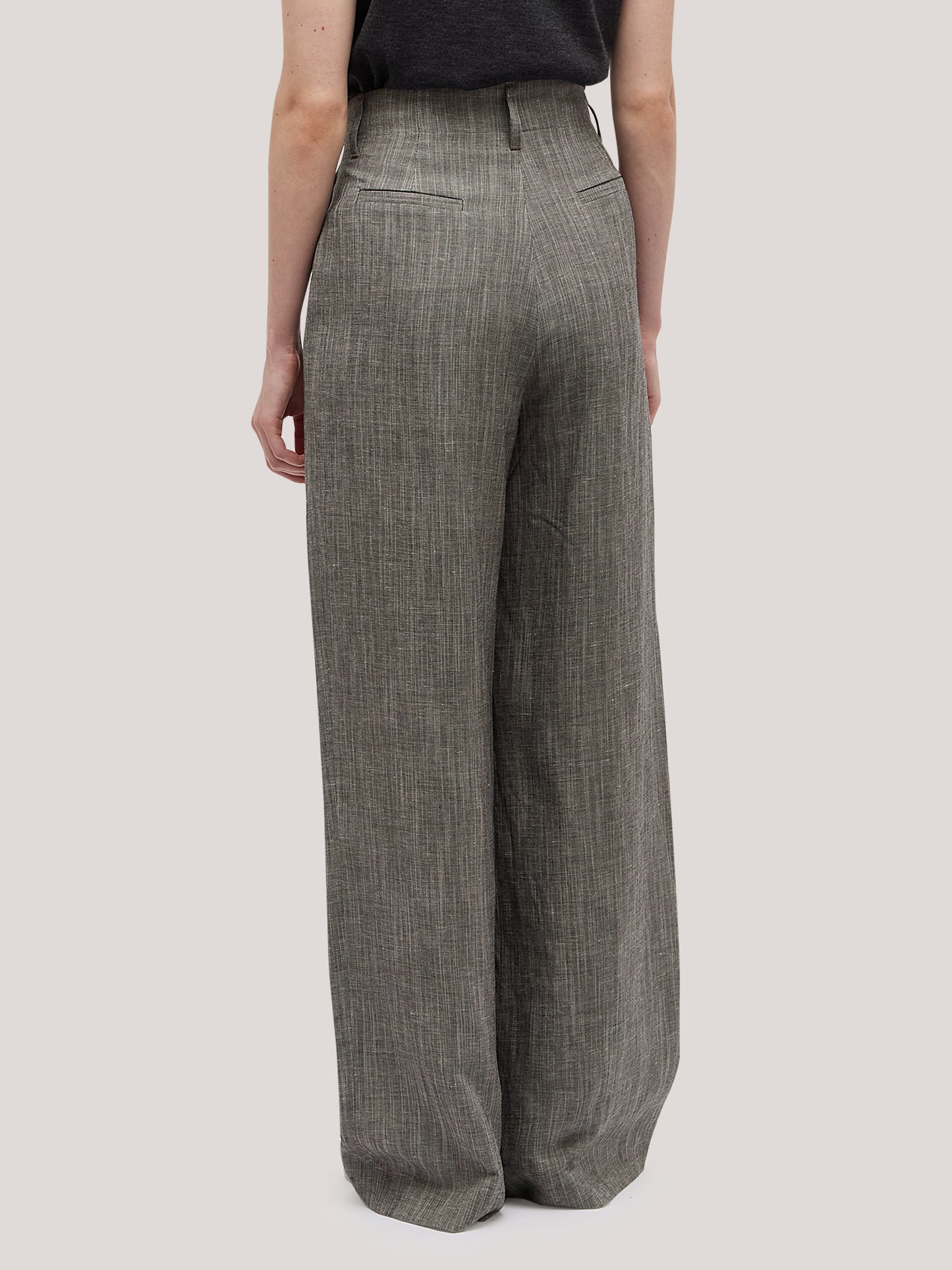 Pantalone ampio con pences in fantasia lino melange pam209_s2611d_tmelan 71592821293382