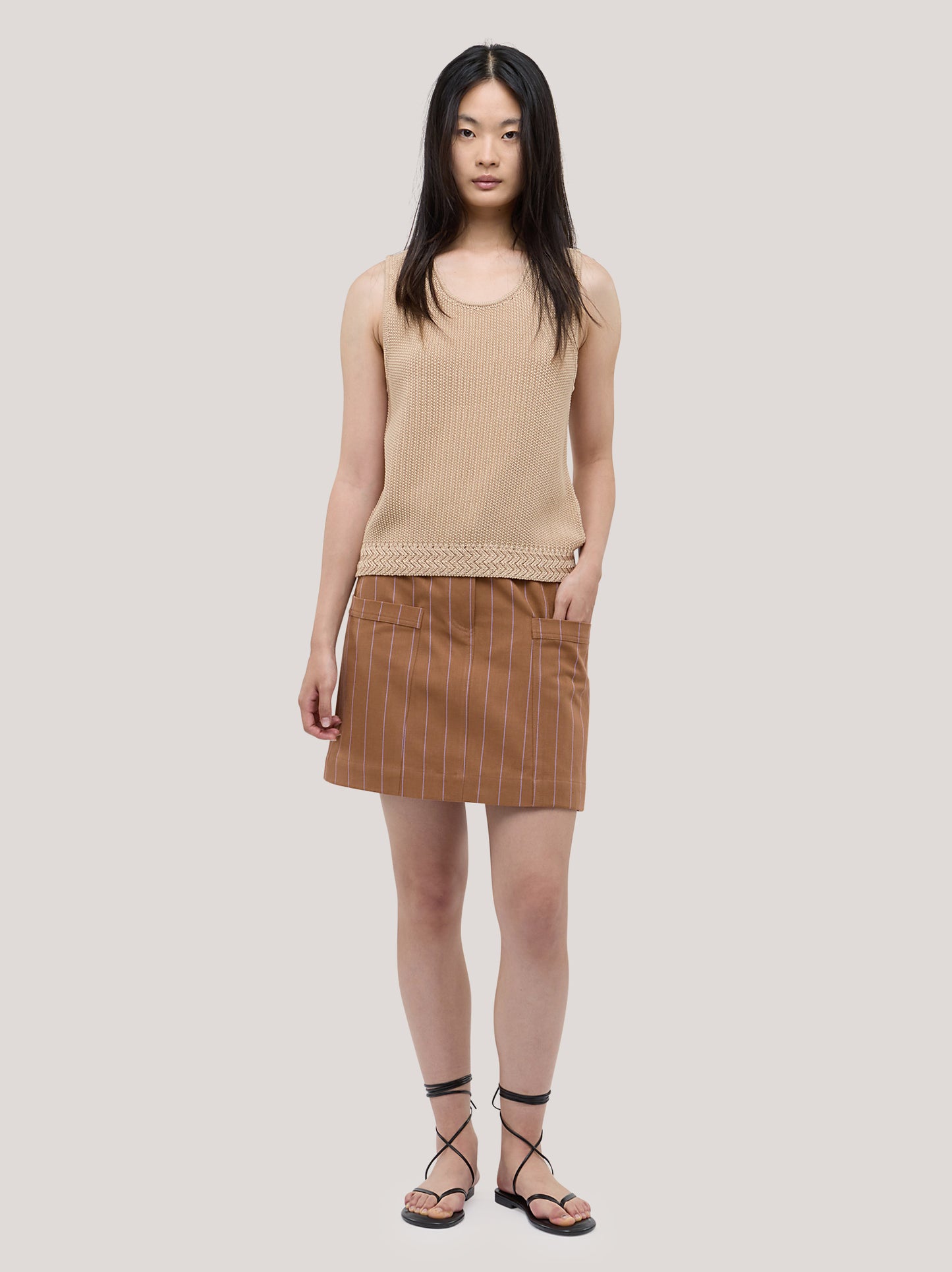 Maglia smanicata paricollo in cotone, punro riso beige 260u50_ss262b_291bei 71501773963590