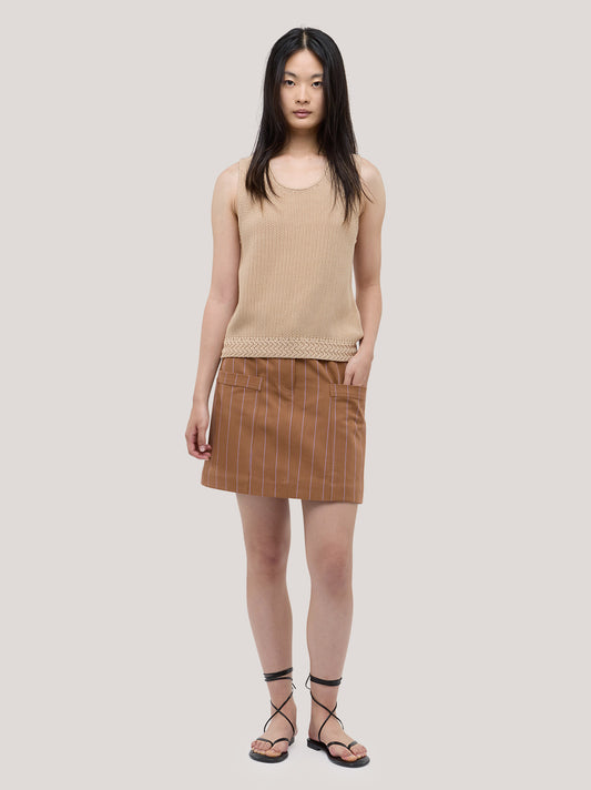 Maglia smanicata paricollo in cotone, punro riso beige 260u50_ss262b_291bei