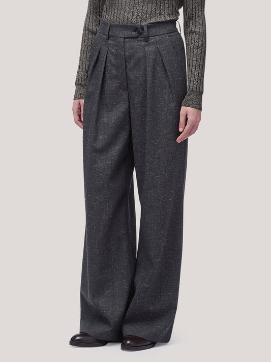 Pleated palazzo trousers in flecked fabric graphite pam230_t26 n_f26-26_tgrafi