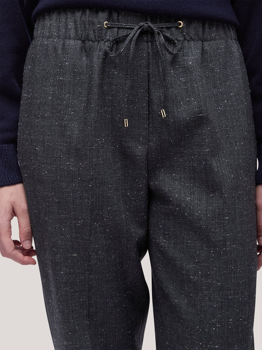 Drawstring trousers in flecked fabric - Drawstring trousers in flecked fabric alt - 002