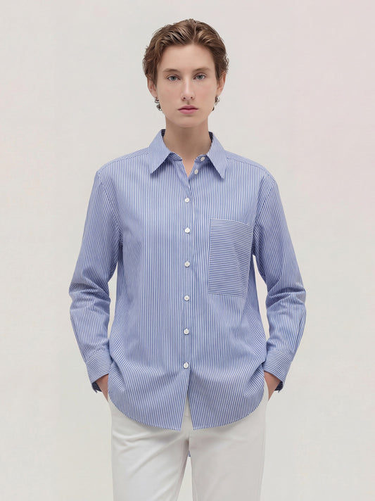 Camicia over a manica lunga rigata azzurro pgc050_col3_tazzur
