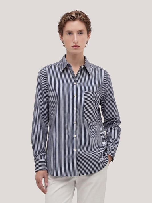 Camicia over a manica lunga rigata blu pgc050_col3_tblu00