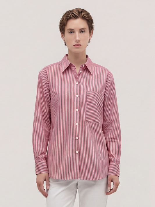 Camicia over a manica lunga rigata rosso pgc050_col3_trosso
