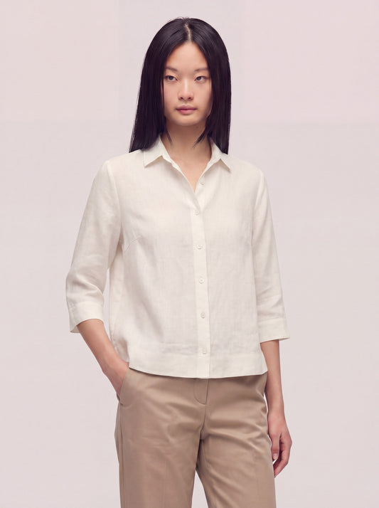 Camicia morbida in puro lino bianco pgc056_col3_tbianc