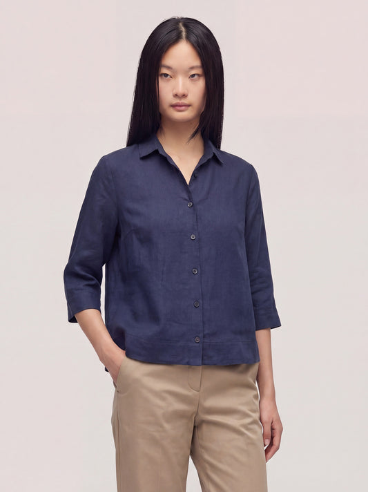 Camicia morbida in puro lino blu pgc056_col3_tblu00
