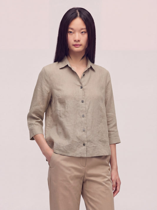 Camicia morbida in puro lino tortora pgc056_col3_tortor