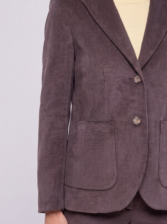 Single-breasted velvet jacket with patch pockets - Single-breasted velvet jacket with patch pockets alt - 002