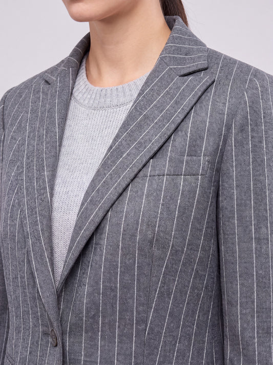 Single-breasted pinstripe jacket in punto milano - Single-breasted pinstripe jacket in punto milano alt - 002