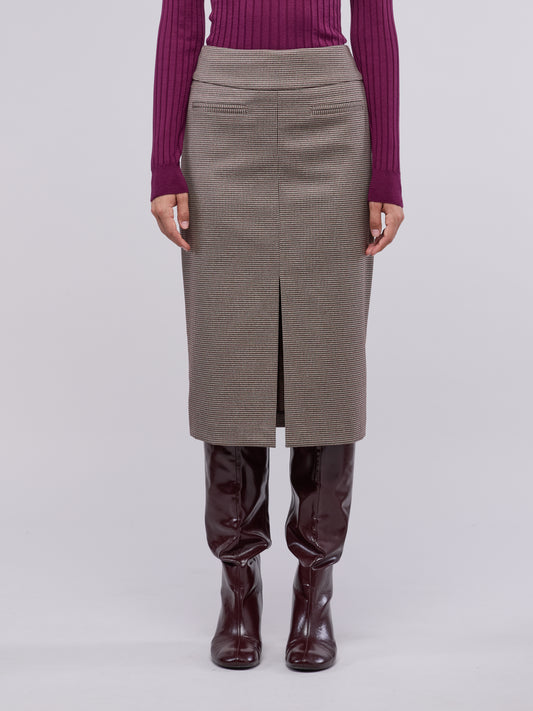 Houndstooth pencil skirt with front slit bordo' pgo027_n_col3_tbordo