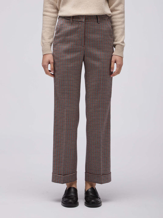 Pantalone quadrettato ampio crop petrolio pnd106_col2_tpetro