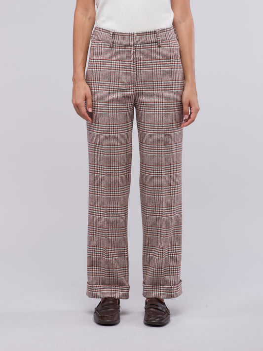 Prince of wales check straight trousers with cuffs vulcano pnd137_n_col3_tvulca