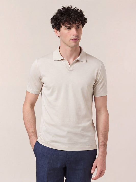 Maglia serafino a mezza manica in voile di puro cotone ghiaccio poc079_col3_tghiac
