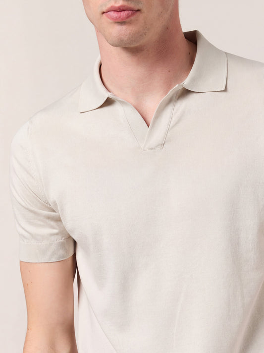 Maglia serafino a mezza manica in voile di puro cotone - Maglia serafino a mezza manica in voile di puro cotone alt - 002