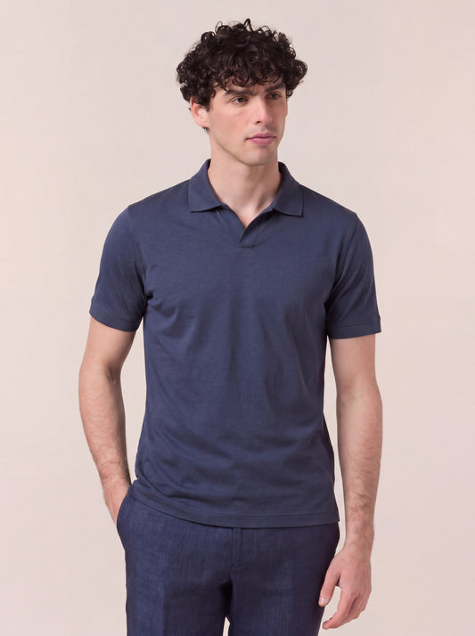 Maglia serafino a mezza manica in voile di puro cotone oceano poc079_col3_tocean