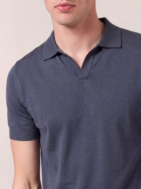 Maglia serafino a mezza manica in voile di puro cotone - Maglia serafino a mezza manica in voile di puro cotone alt - 002