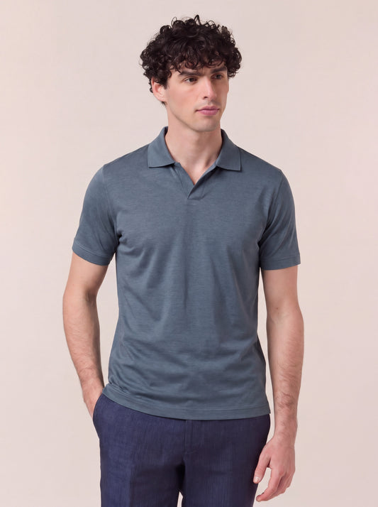 Maglia serafino a mezza manica in voile di puro cotone polvere poc079_col3_tpolve