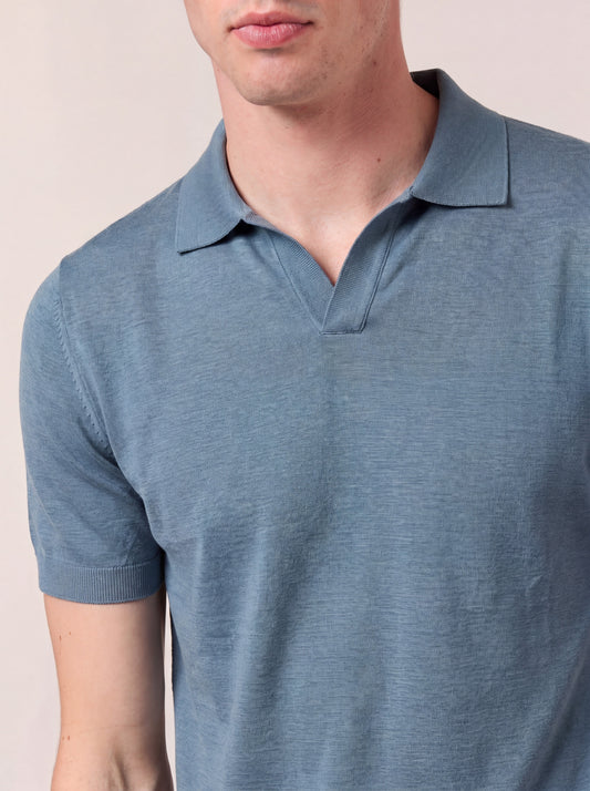 Maglia serafino a mezza manica in voile di puro cotone - Maglia serafino a mezza manica in voile di puro cotone alt - 002