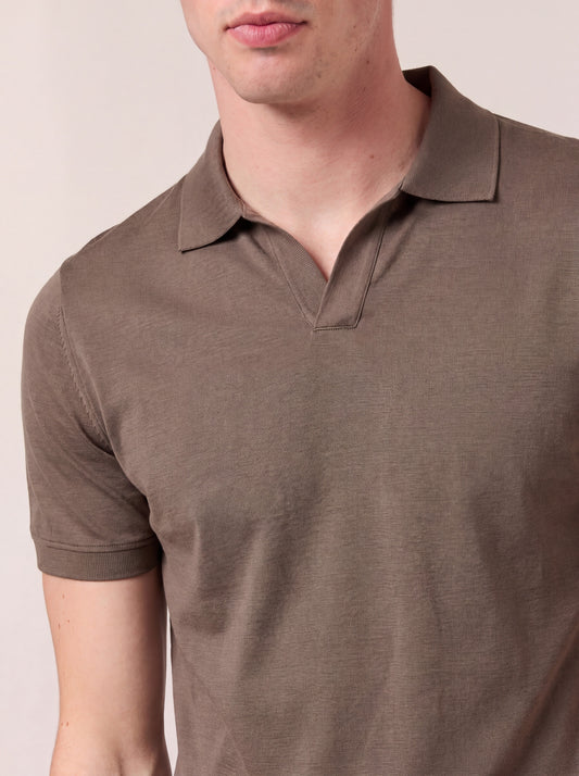 Maglia serafino a mezza manica in voile di puro cotone - Maglia serafino a mezza manica in voile di puro cotone alt - 002