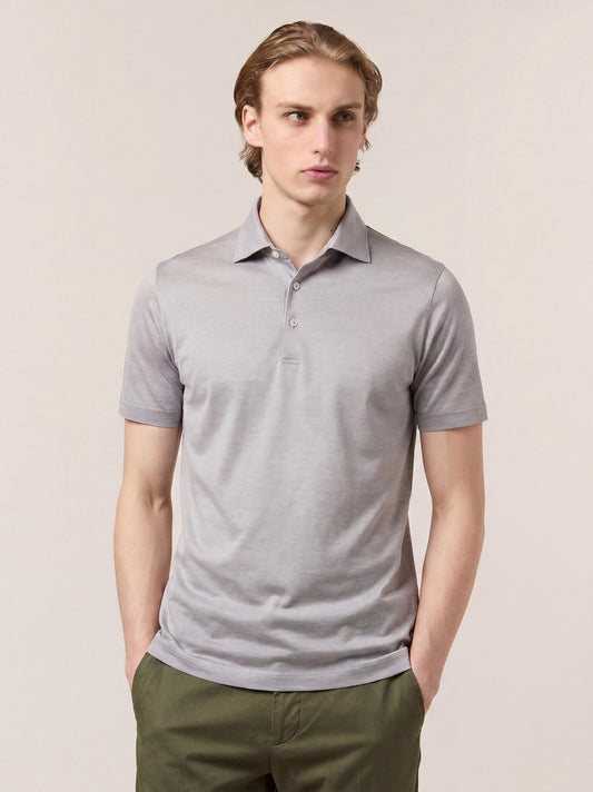 Maglia polo mezza manica con collo camicia in cotone, no taschino silver poc080_col3_tsilve