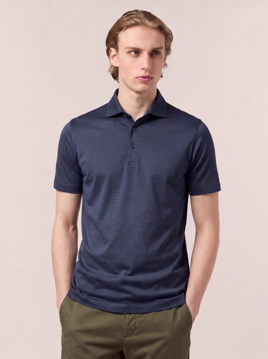 Maglia polo mezza manica con collo camicia in cotone, no taschino notte poc080_col3_tnotte