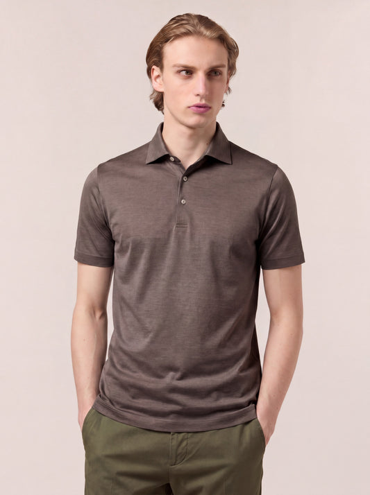 Maglia polo mezza manica con collo camicia in cotone, no taschino terra poc080_col3_tterra