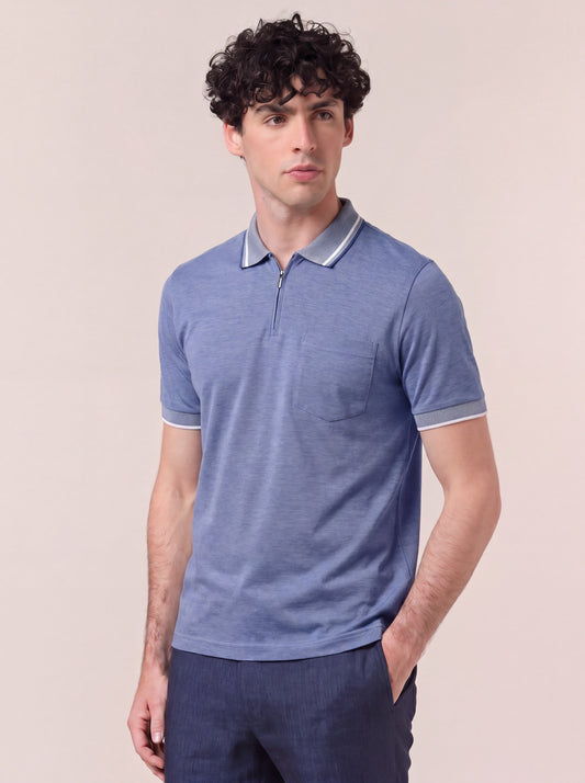 Maglia polo in oxford collo in maglia mezza manica con mezza zip oceano poc081_col3_tocean