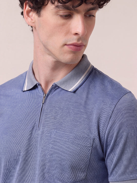 Maglia polo in oxford collo in maglia mezza manica con mezza zip - Maglia polo in oxford collo in maglia mezza manica con mezza zip alt - 002
