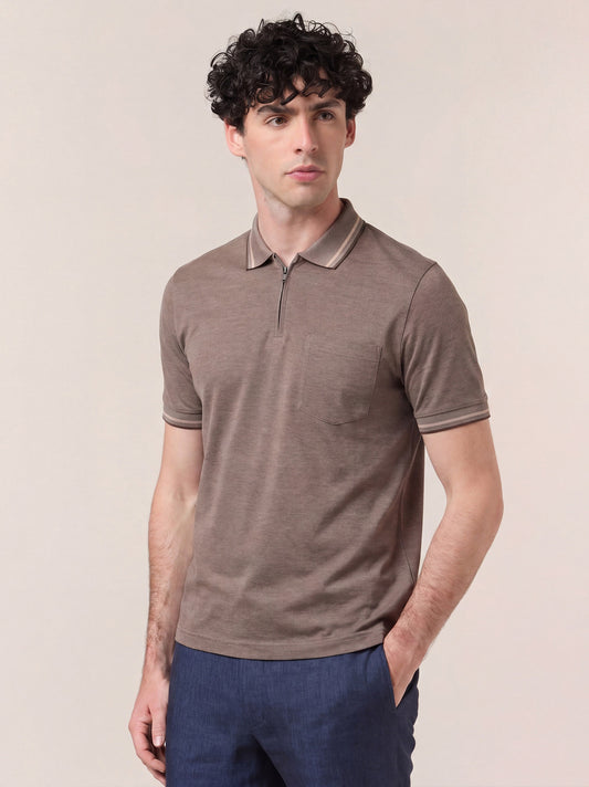 Maglia polo in oxford collo in maglia mezza manica con mezza zip terra poc081_col3_tterra