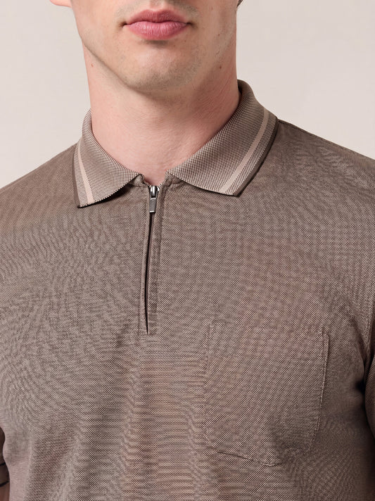 Maglia polo in oxford collo in maglia mezza manica con mezza zip - Maglia polo in oxford collo in maglia mezza manica con mezza zip alt - 002