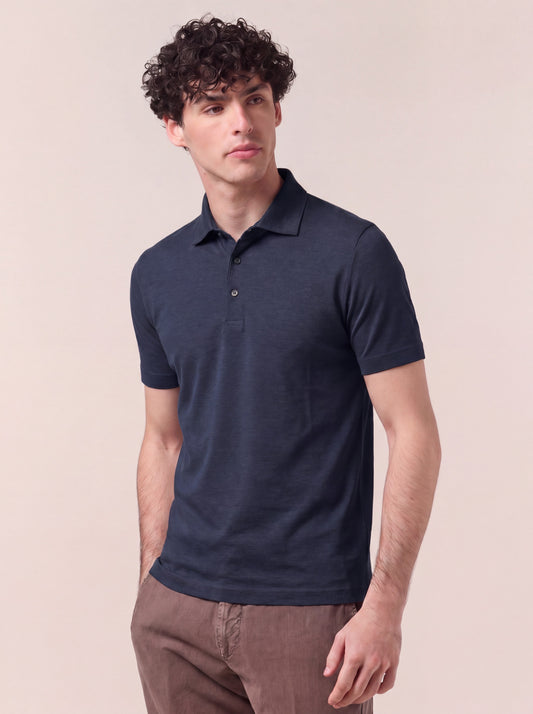 Maglia polo in oxford con collo camicia e mezza manica, no taschino notte poc082_col3_tnotte