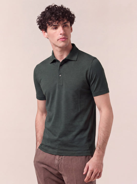 Maglia polo in oxford con collo camicia e mezza manica, no taschino verdone poc082_col3_tverdo