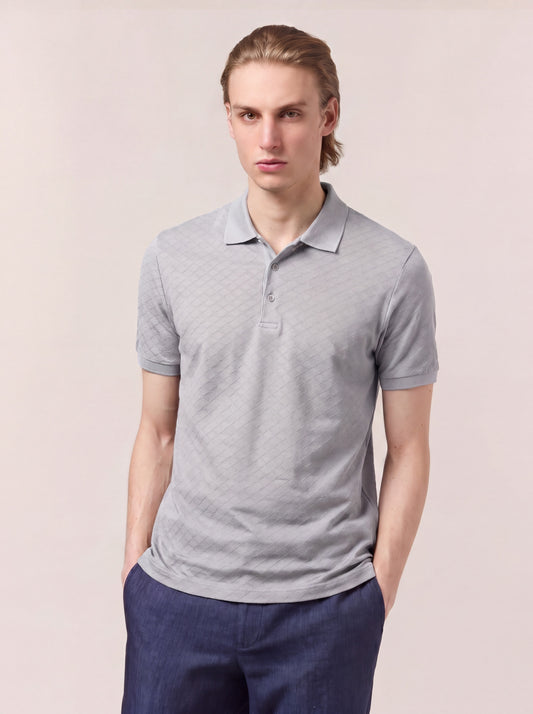 Maglia polo a rombi con collo in maglia mezza manica silver poc084_col3_tsilve