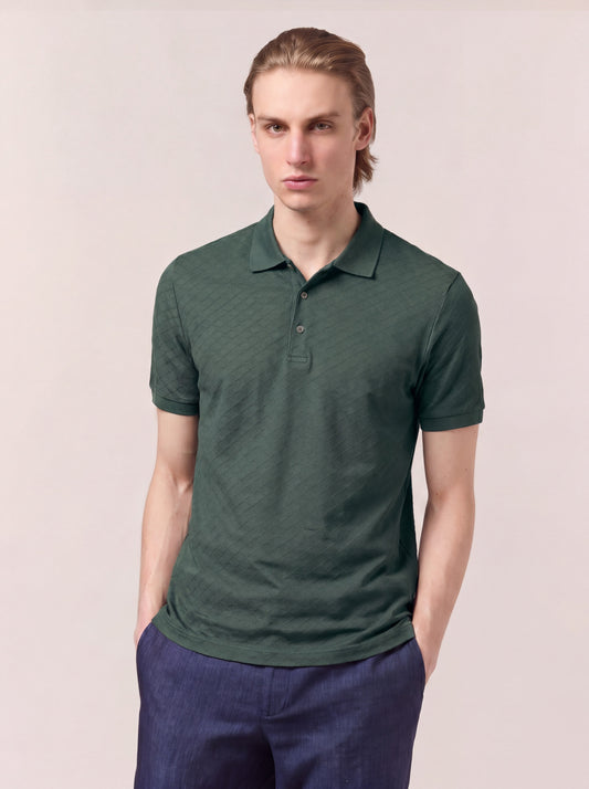 Maglia polo a rombi con collo in maglia mezza manica verde poc084_col3_tverde