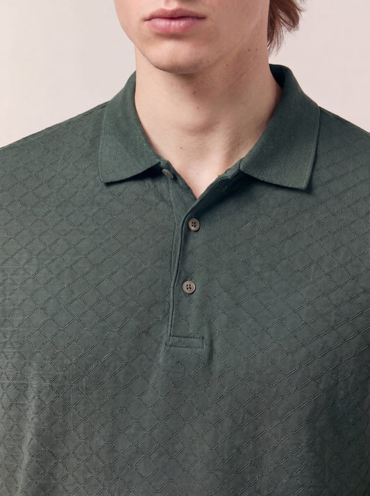 Maglia polo a rombi con collo in maglia mezza manica - Maglia polo a rombi con collo in maglia mezza manica alt - 002