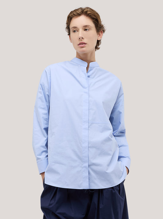 Camicia over con taglio davanti in popeline light blue top080_n_s2610a_tliblu