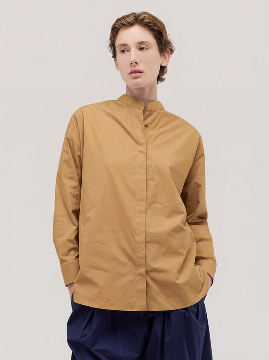 Camicia over con taglio davanti in popeline sable top080_n_s2610a_tsable