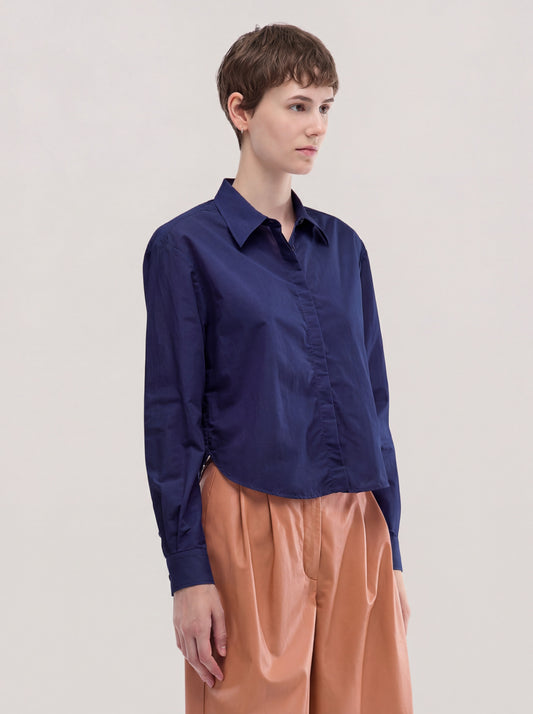 Camicia crop in cotone blu navy top083_bn_s2610a_tblnav