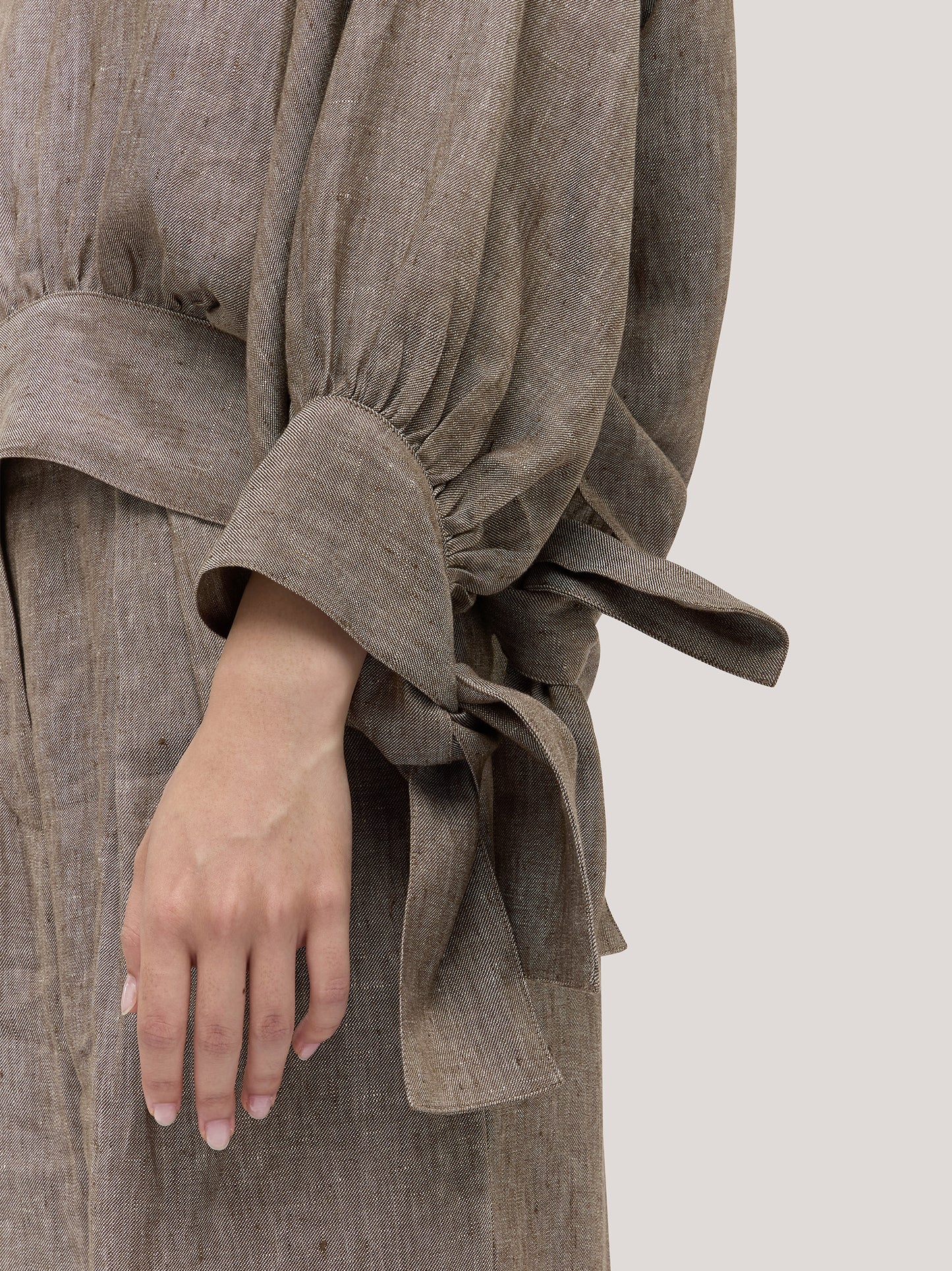 Cropped oversized blouse with three-quarter sleeves in 100% linen melange top112_s2611c_tmelan 72189680058694