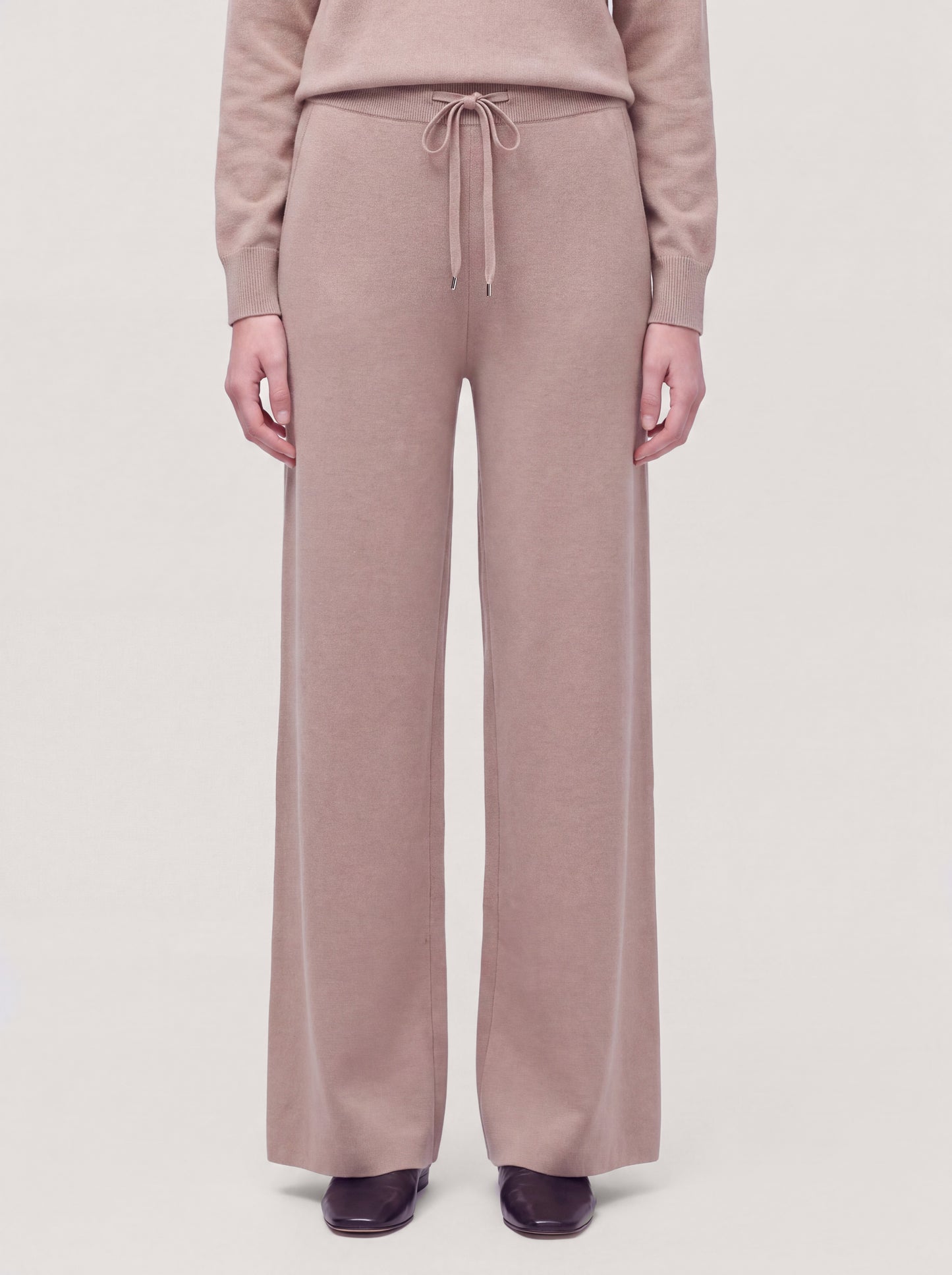 Wide-leg knit trousers with drawstring in Milano stitch dune 260r20_fw26-7_999dun 75192409850182