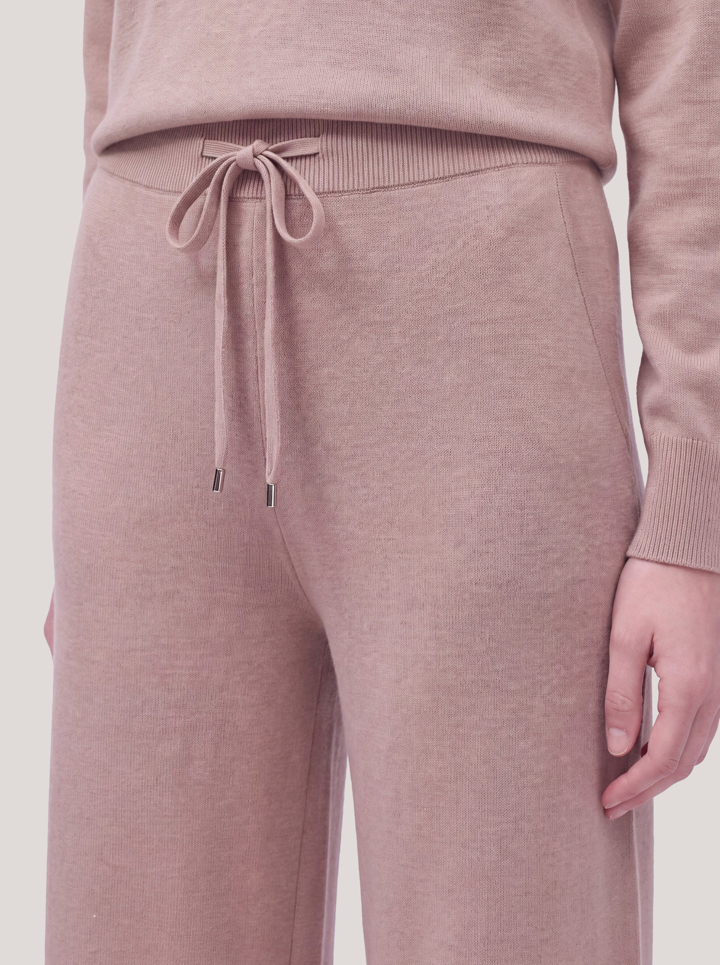 Wide-leg knit trousers with drawstring in Milano stitch dune 260r20_fw26-7_999dun 75192409817414