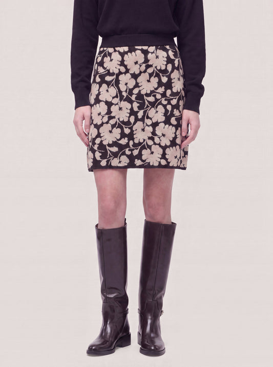 Short knitted skirt in floral jacquard - Short knitted skirt in floral jacquard alt - 002